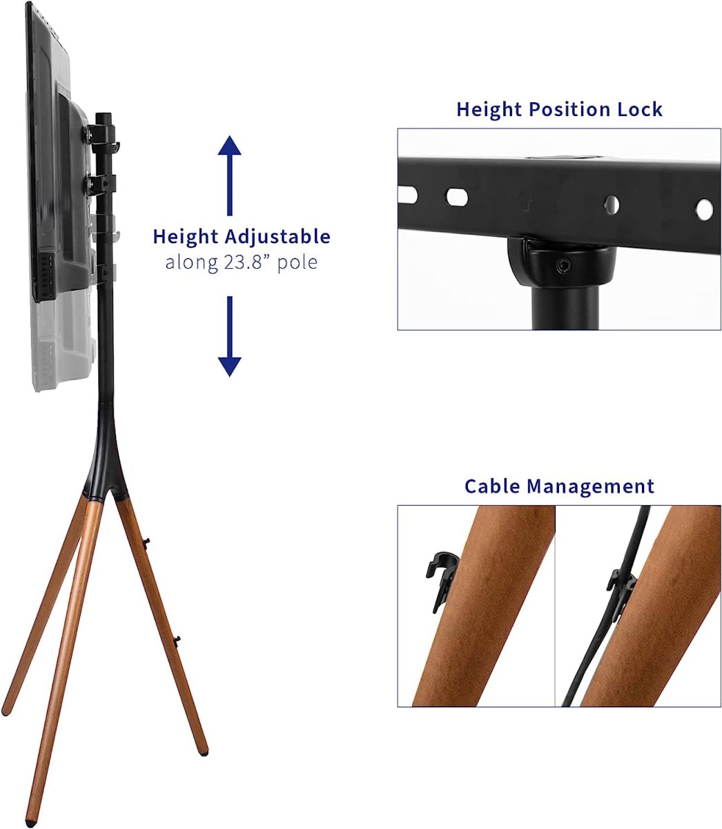 VIVO Artistic Easel 45 to 65 inch LED LCD Screen, Studio TV Display Stand, Adjustable TV Mount with Swivel and Tripod Base, Black Bracket, Dark Walnut Legs, STAND-TV65A
