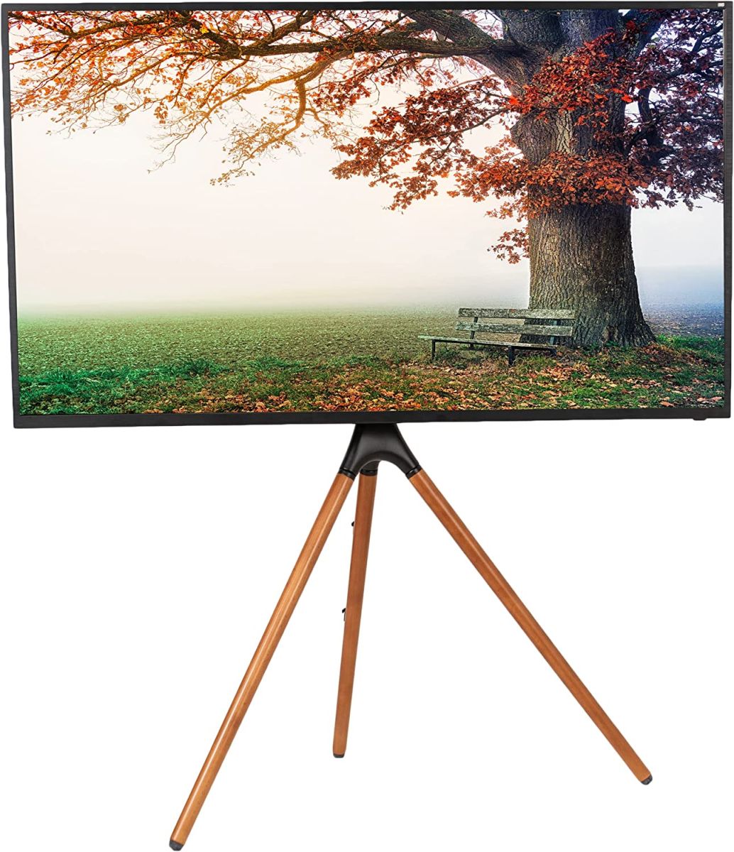 VIVO Artistic Easel 45 to 65 inch LED LCD Screen, Studio TV Display Stand, Adjustable TV Mount with Swivel and Tripod Base, Black Bracket, Dark Walnut Legs, STAND-TV65A