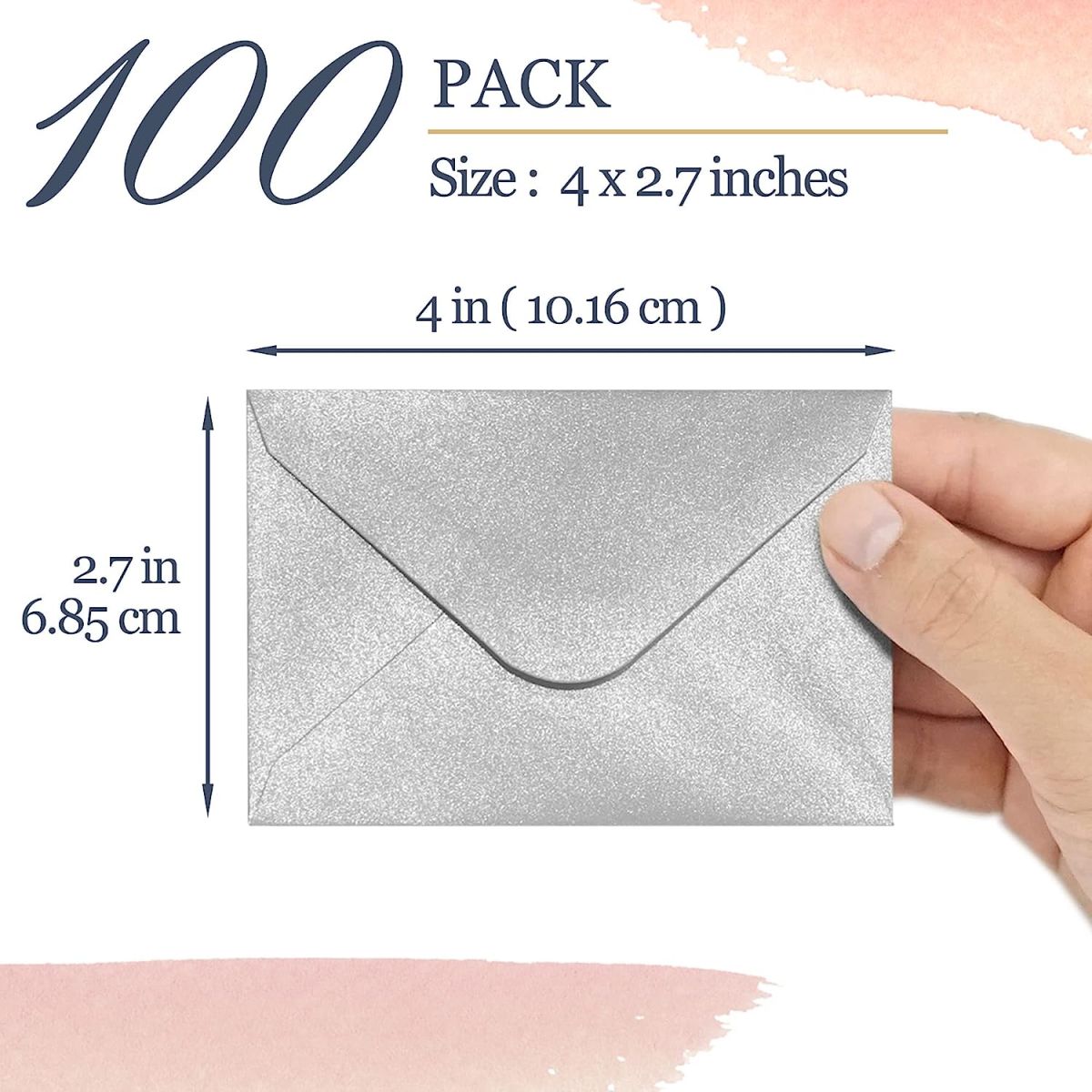 Gift Card Envelopes - 100-Count Mini Envelopes, Paper Business Card Envelopes, Bulk Tiny Envelope Pockets for Small Note Cards, Silver, 4 x 2.7 Inches