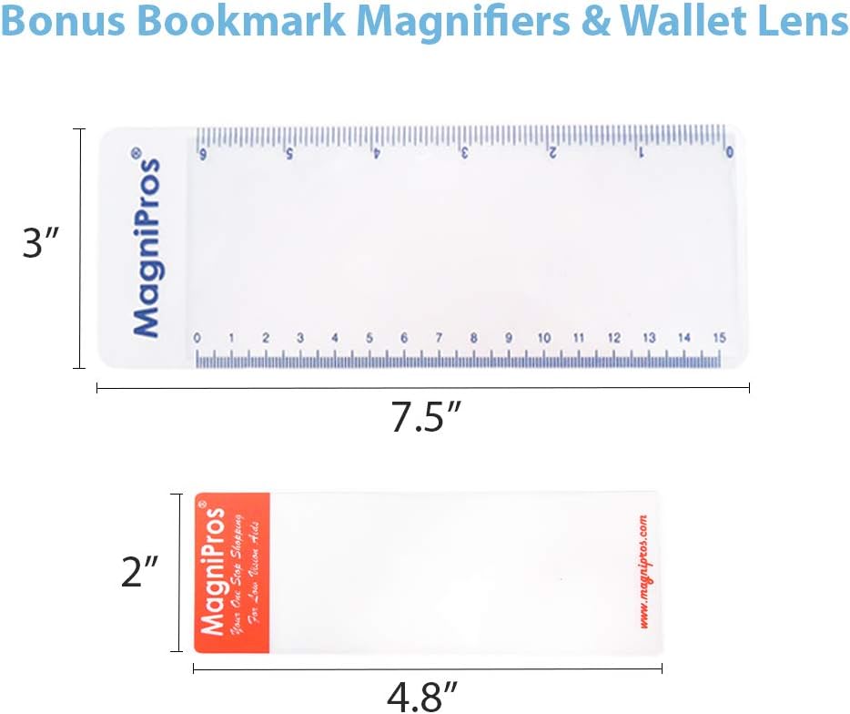 MagniPros(2PACK) Large Full Page 3X Premium Magnifying Sheet Fresnel Lens 7.5" X 10.5"+2 Bonus Ruler Magnifiers+2 Bookmark Lenses-Best Magnifying Set for Reading Small Prints & Low Vision Seniors