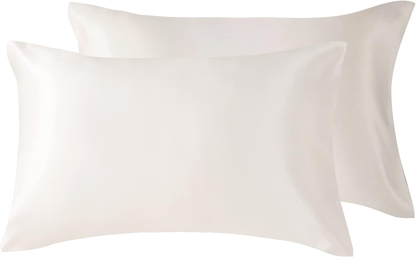 Love's cabin Silk Satin Pillowcase for Hair and Skin (Ivory White, 20x30 inches) Slip Pillow Cases Queen Size Set of 2 - Satin Cooling Pillow Covers with Envelope Closure