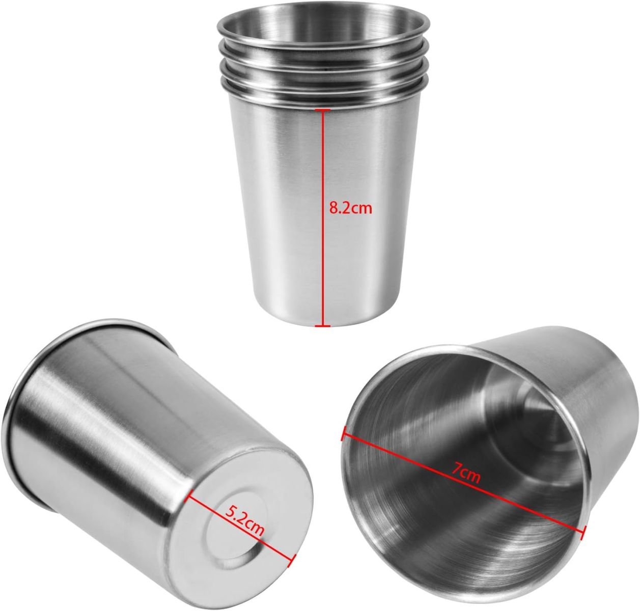 EVERMARKET 6 Pack 8 Ounce 230ml Stainless Steel Cups Shatterproof Pint Drinking Cups Metal Drinking Glasses for Kids and Adults