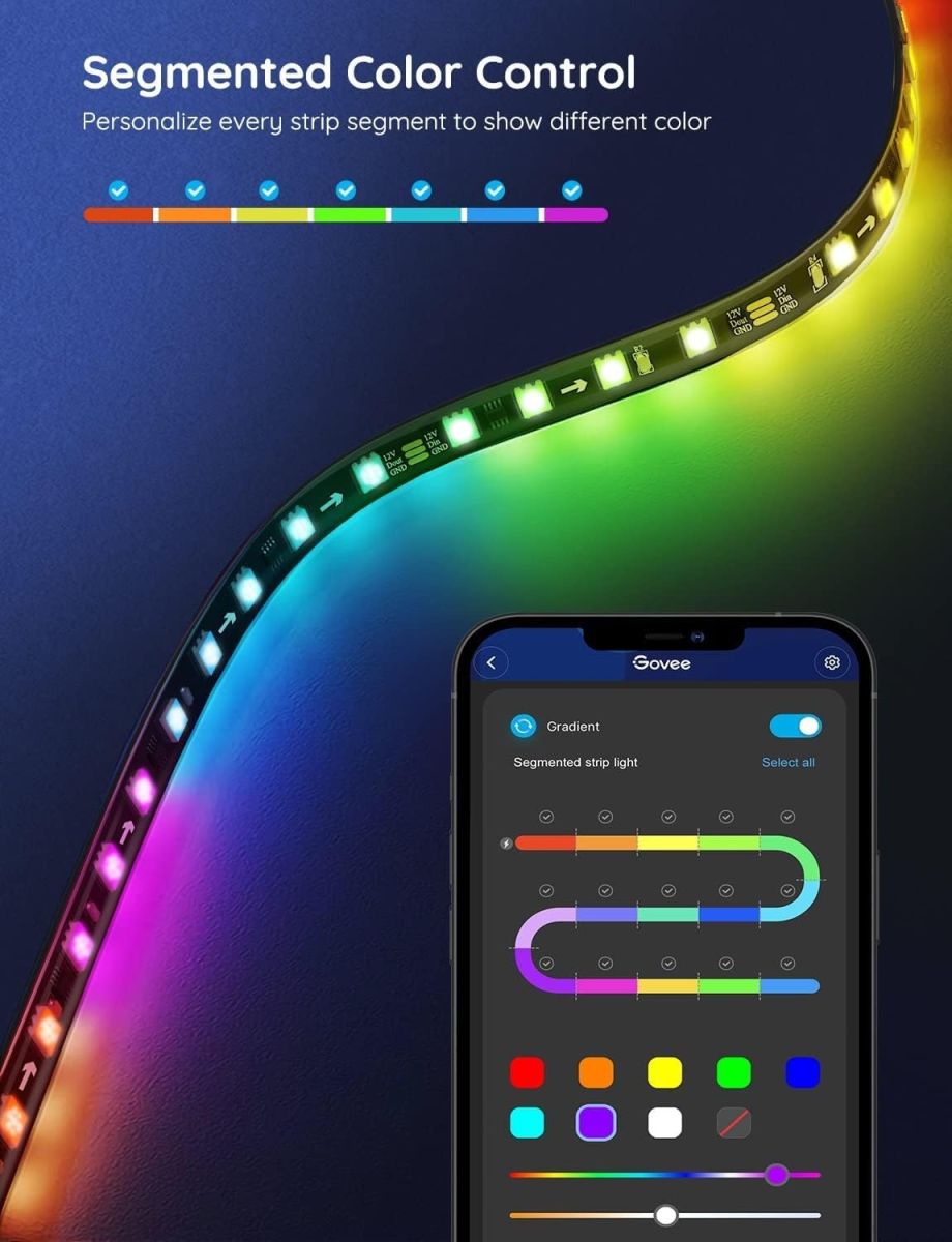 Govee RGBIC LED Strip Lights, 16.4ft Color Changing LED Lights with App Control, 64 Scene Modes, Music Mode, Light Strip with Black Tape for Bedroom, Kitchen, Living Room, Party, Home Decor