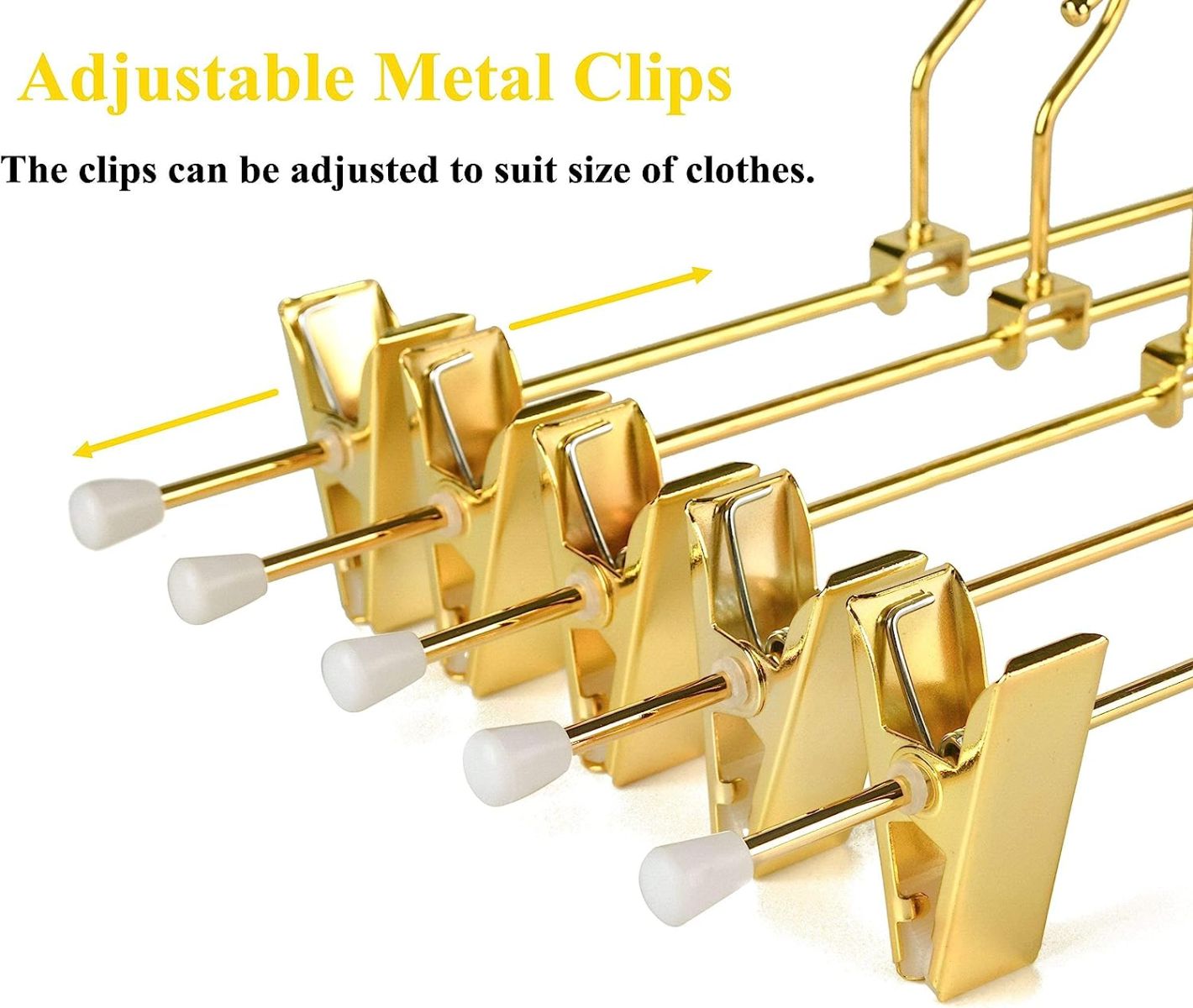 Amber Home Shiny Gold 12 Inch Metal Pants Skirts Hanger 10 Pack, Sturdy for Slacks Trousers with 2 Adjustable Non Slip Clips and Swivel Hook (10 Pack)