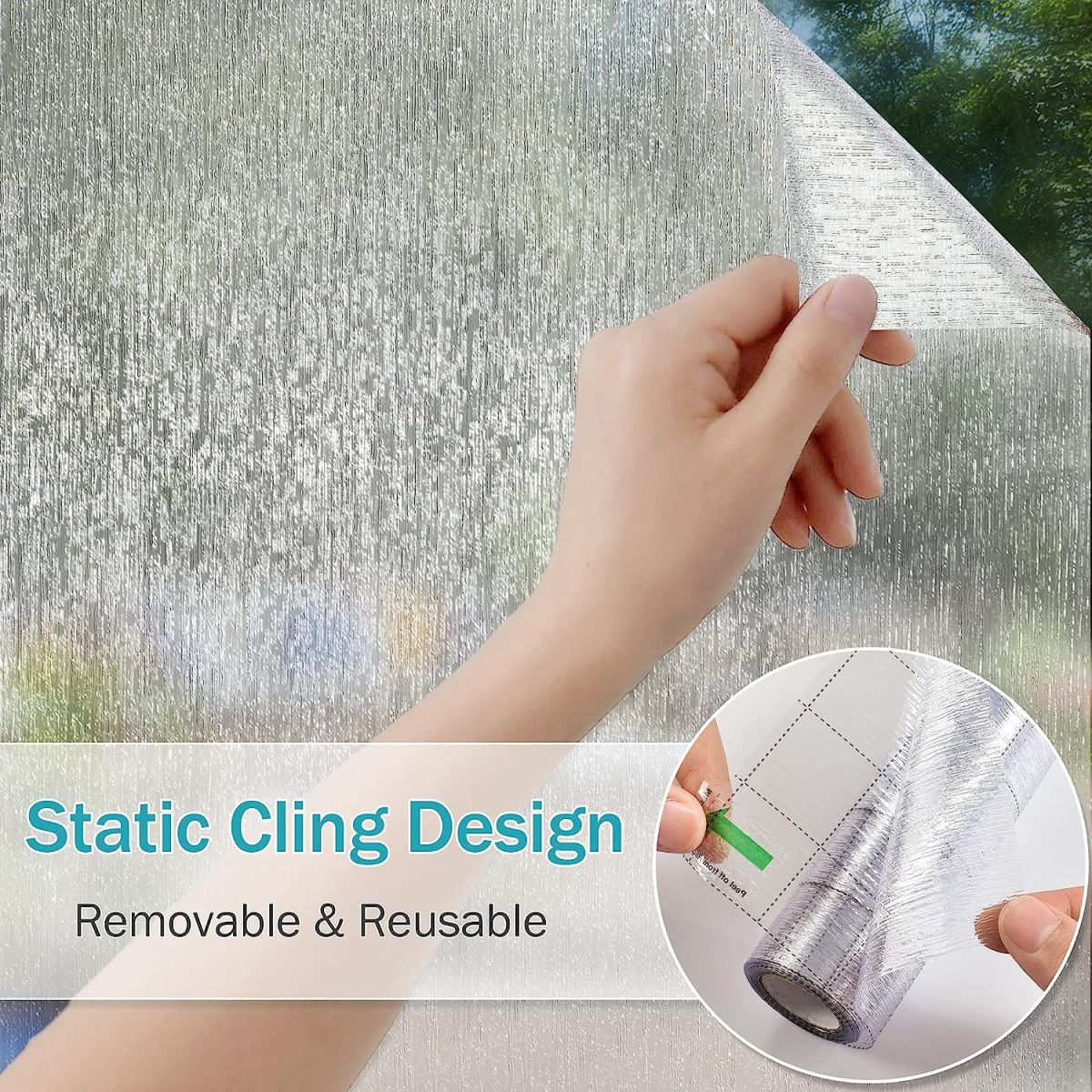VELIMAX Rain Glass Window Film Privacy Static Window Clings Decorative Glass Sticker for Home Office Removable UV Protection Heat Control 17.7 x 78.7 inches