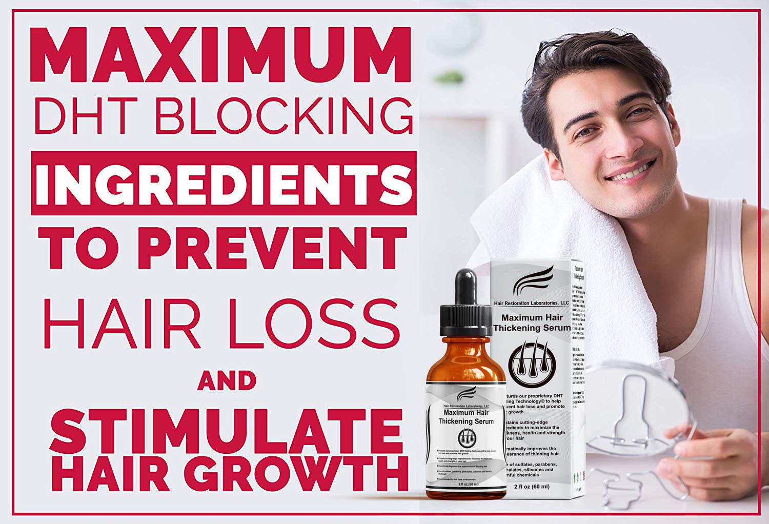 Hair Restoration Laboratories Maximum Hair Thickening Serum, Contains Powerful DHT Blocking Ingredients to Prevent Hair Loss with Instant Results, Hair Regrowth Treatment for Men and Women, 2 fl oz