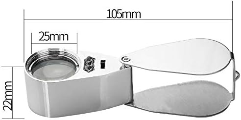 40X Full Metal Jewelry Loop Magnifier,Pocket Folding Magnifying Glass Jewelers Eye Loupe with LED and UV Light,F015