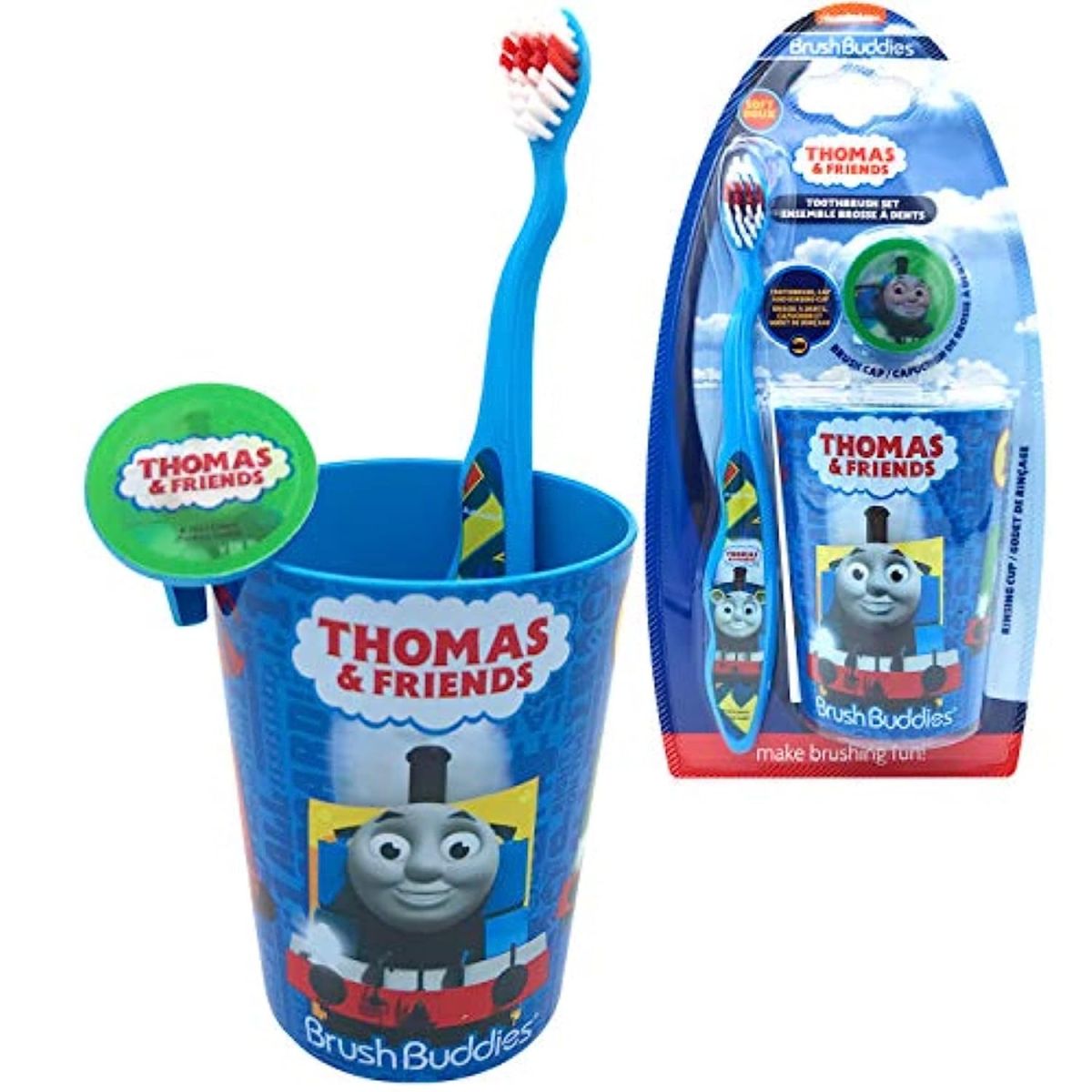 Thomas Premium Soft Bristle Toothbrush Set - Manual Toothbrush, Cover Cap, Rinsing Cup for Kids Girls Boys Children, Perfect for Birthday Gifts Goodies Favor