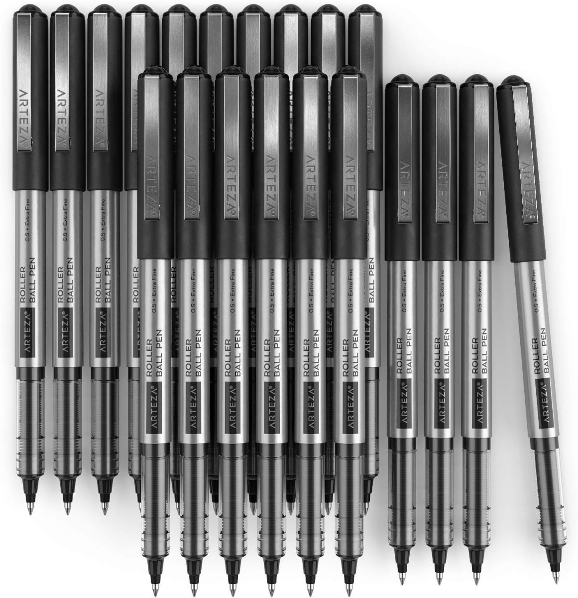 ARTEZA Rollerball Pens, Pack of 20, 0.5mm Black Liquid Ink Pens for Bullet Journaling, Fine Point Rollerball, Office Supplies for Writing, Taking Notes & Sketching