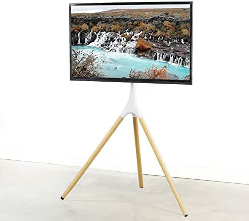 VIVO Artistic Easel 45 to 65 inch LED LCD Screen, Studio TV Display Stand, Adjustable TV Mount with Swivel and Tripod Base, White Bracket, Light Wood Legs, STAND-TV65AW