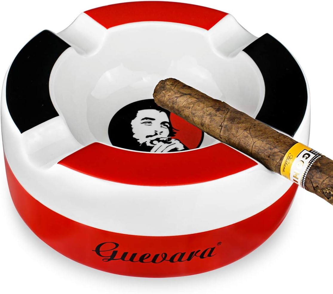 GUEVARA Cigar Ashtray Big Ashtrays for 8" Round Cigarettes Large Rest Outdoor Cigars Ashtray for Patio/Outside/Indoor Ashtray（Red)