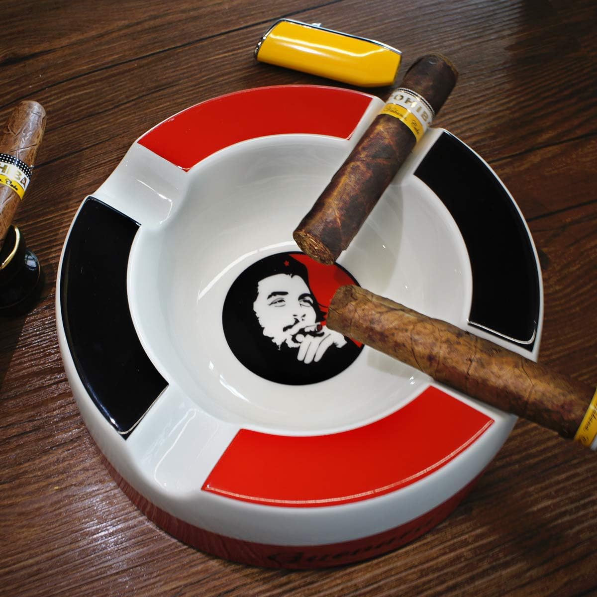GUEVARA Cigar Ashtray Big Ashtrays for 8" Round Cigarettes Large Rest Outdoor Cigars Ashtray for Patio/Outside/Indoor Ashtray（Red)