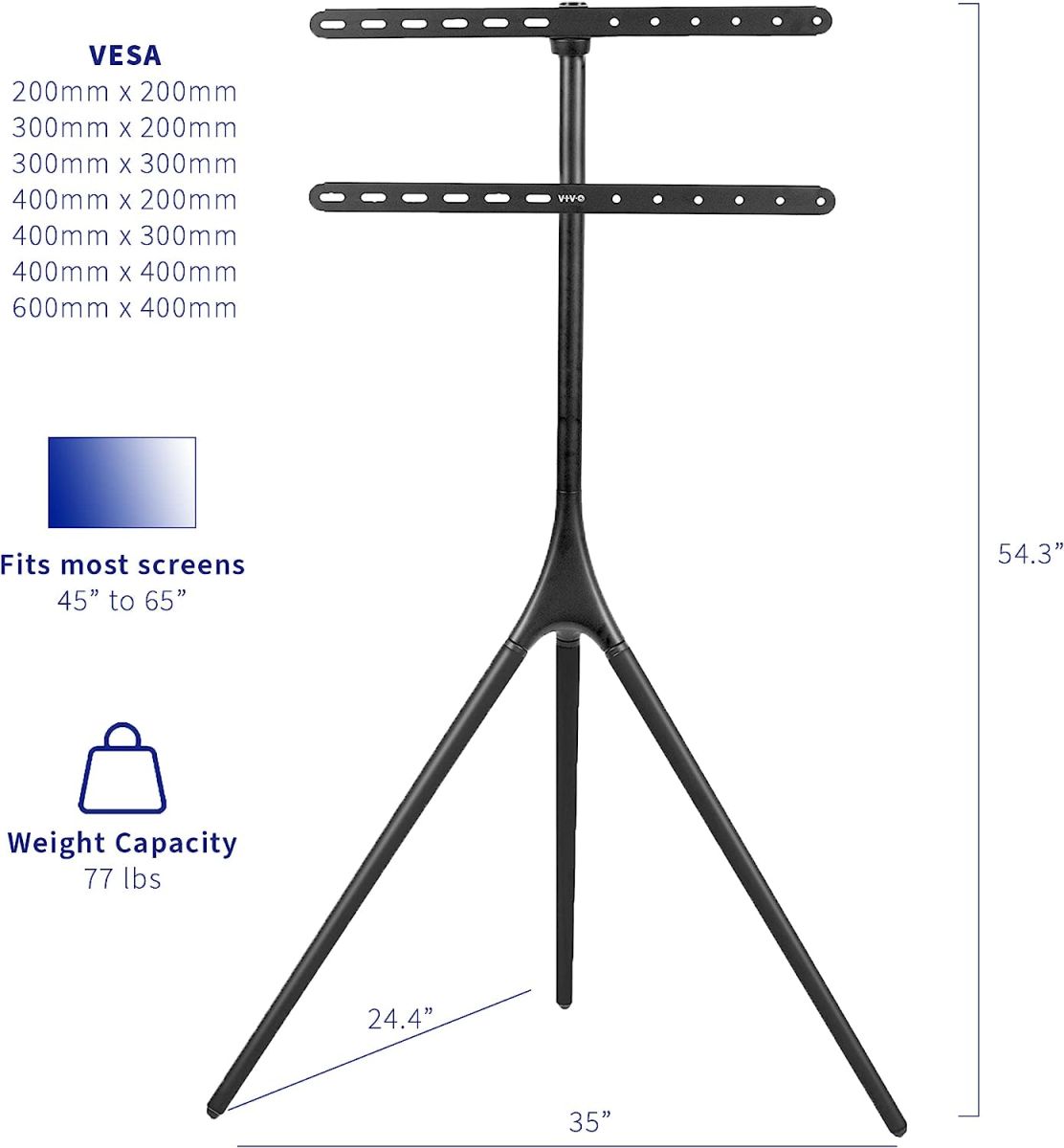 VIVO Artistic Easel 45 to 65 inch LED LCD Screen, Studio TV Display Stand, Adjustable TV Mount with Swivel and Tripod Base, Black, STAND-TV65AB