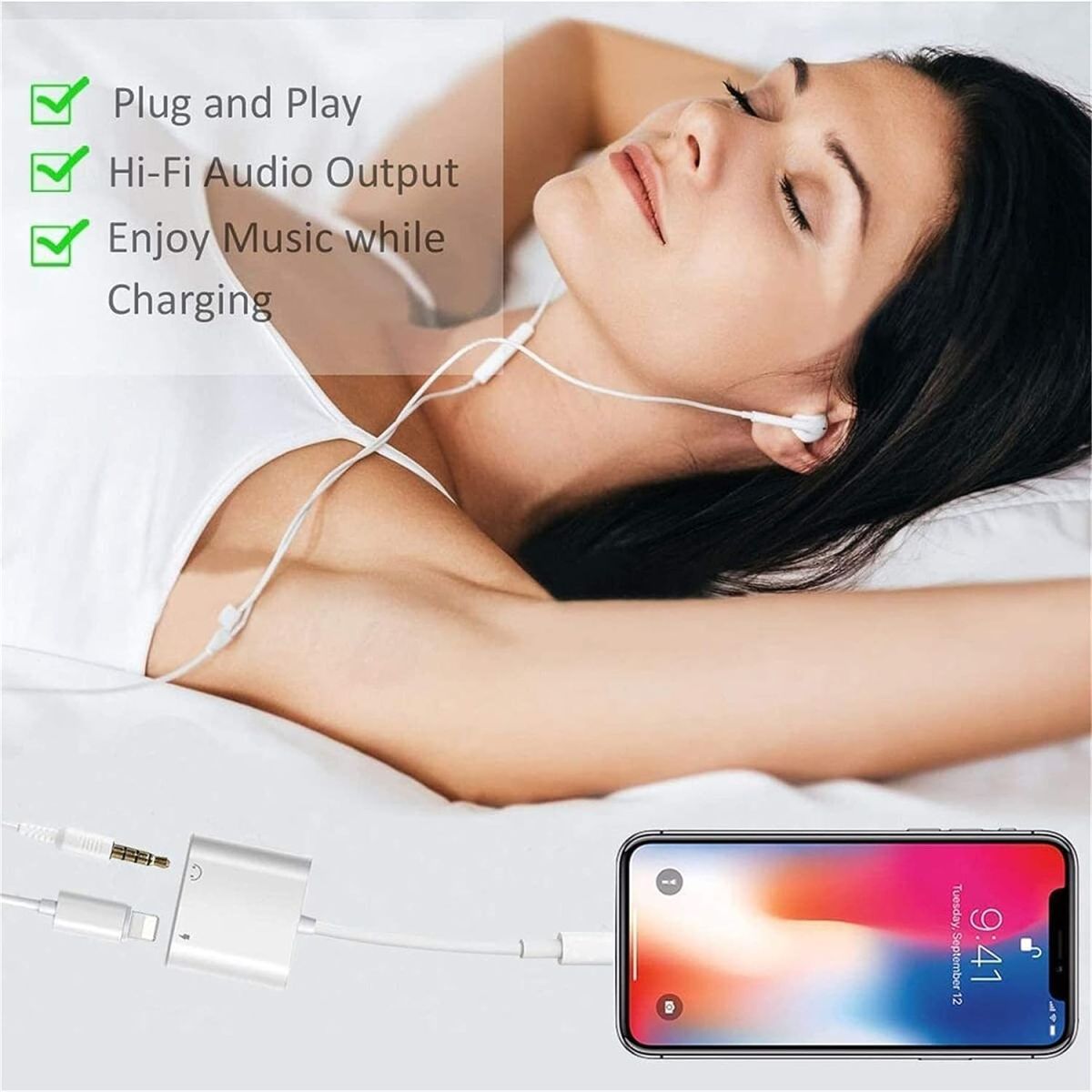 [2 Pack] Headphone Adapter for iPhone 2 in 1 Lightning to 3.5mm AUX Audio Dongle [Apple MFi Certified] Charger Splitter for iPhone Accessories Compatible iPhone 14/13/12/11/X/8/iPad Support iOS System