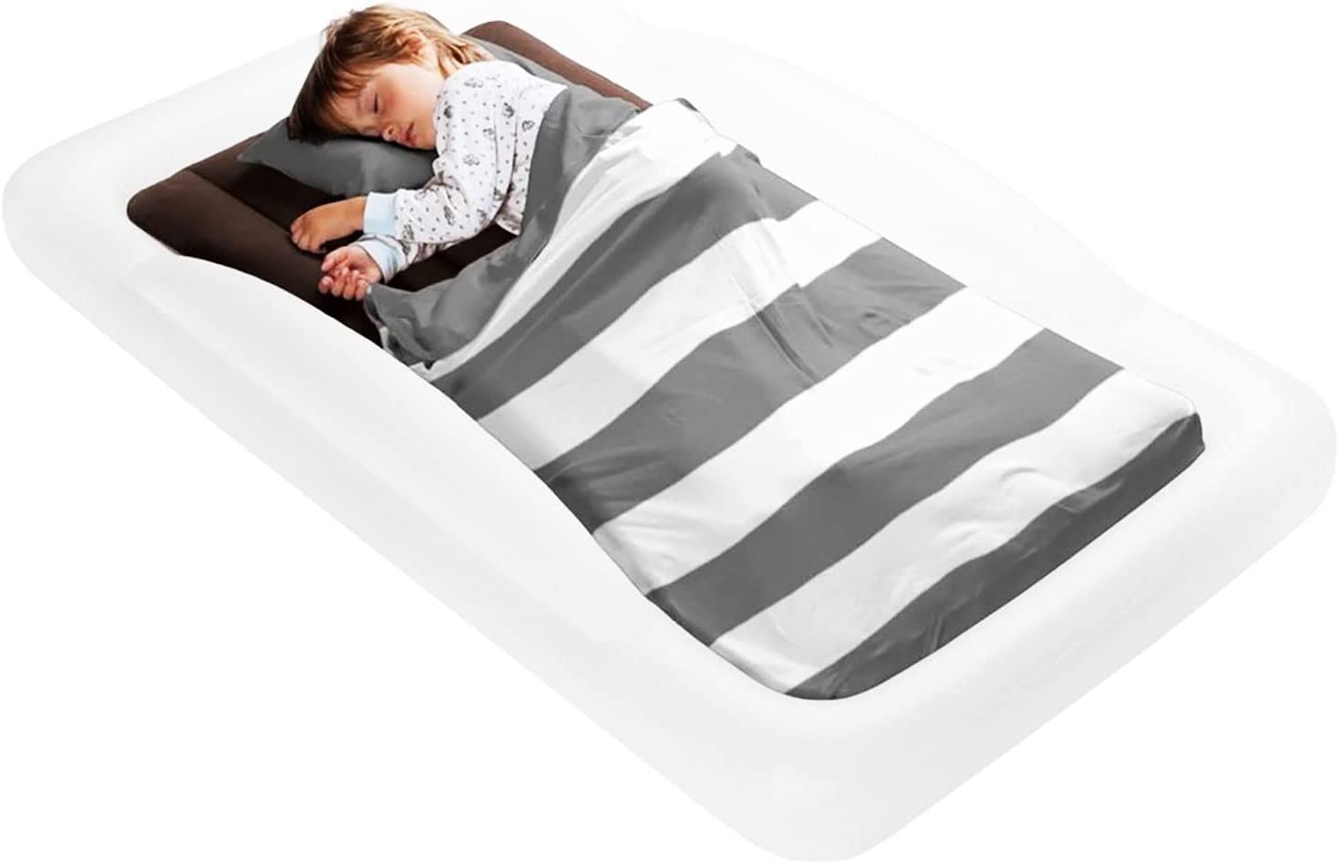 The Shrunks Toddler Travel Bed | Portable Inflatable Kids Air Mattress | Blow Up Bed for Indoor/Outdoor Camping, Hotel, or Home Use | Toddler Air Mattress Floor Bed with Bed Rails and Electric Pump