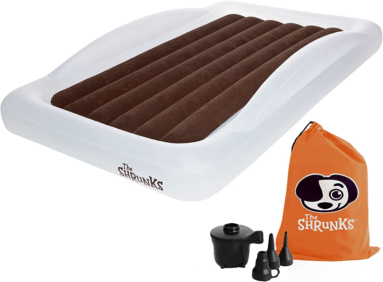 The Shrunks Toddler Travel Bed | Portable Inflatable Kids Air Mattress | Blow Up Bed for Indoor/Outdoor Camping, Hotel, or Home Use | Toddler Air Mattress Floor Bed with Bed Rails and Electric Pump