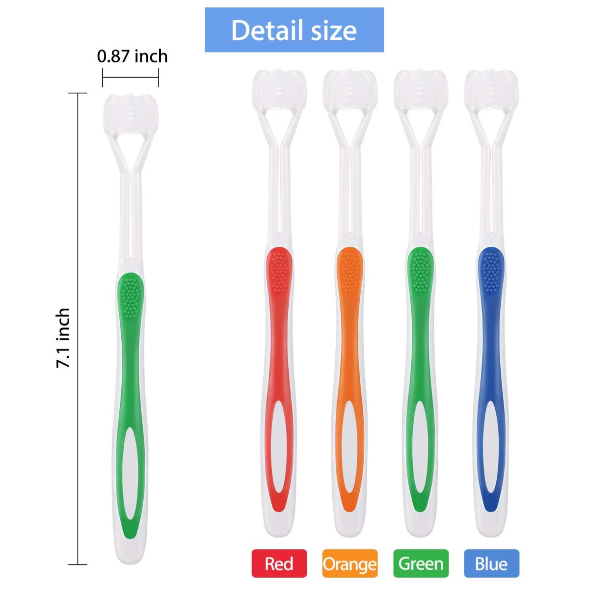 4 Pieces Three Sided Toothbrush Autism Sensory Toothbrush Bristle Travel Toothbrush for Kids Complete Teeth Gum Care Pretty Good Angle Clean Each Tooth, Soft and Gentle (Green, Blue, Yellow, Red)