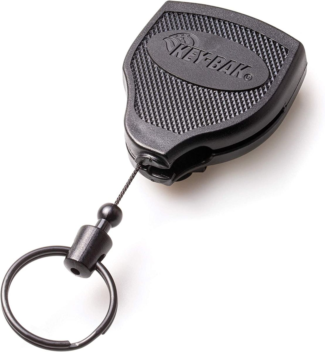 Key-Bak Super48 HD 8oz. Locking Retractable Key Holder, 48" Retractable Cord, Black Polycarbonate Case, Steel Belt Clip, Oversized Split Ring