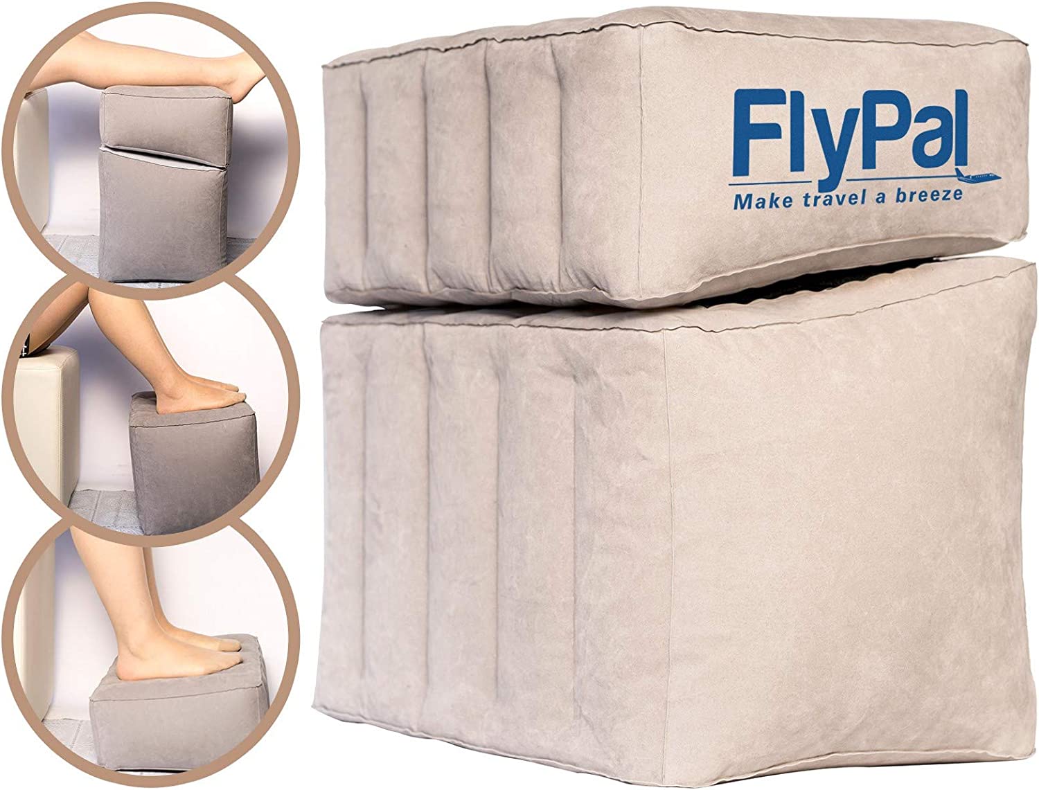Flypal Inflatable Foot Rest for Air Travel, U.S Patented 2 in 1 Design, Blow-Up Pillow Cushion for Home, Office and Kids to Sleep on Long Flights, 17“x11 x17, Grey.