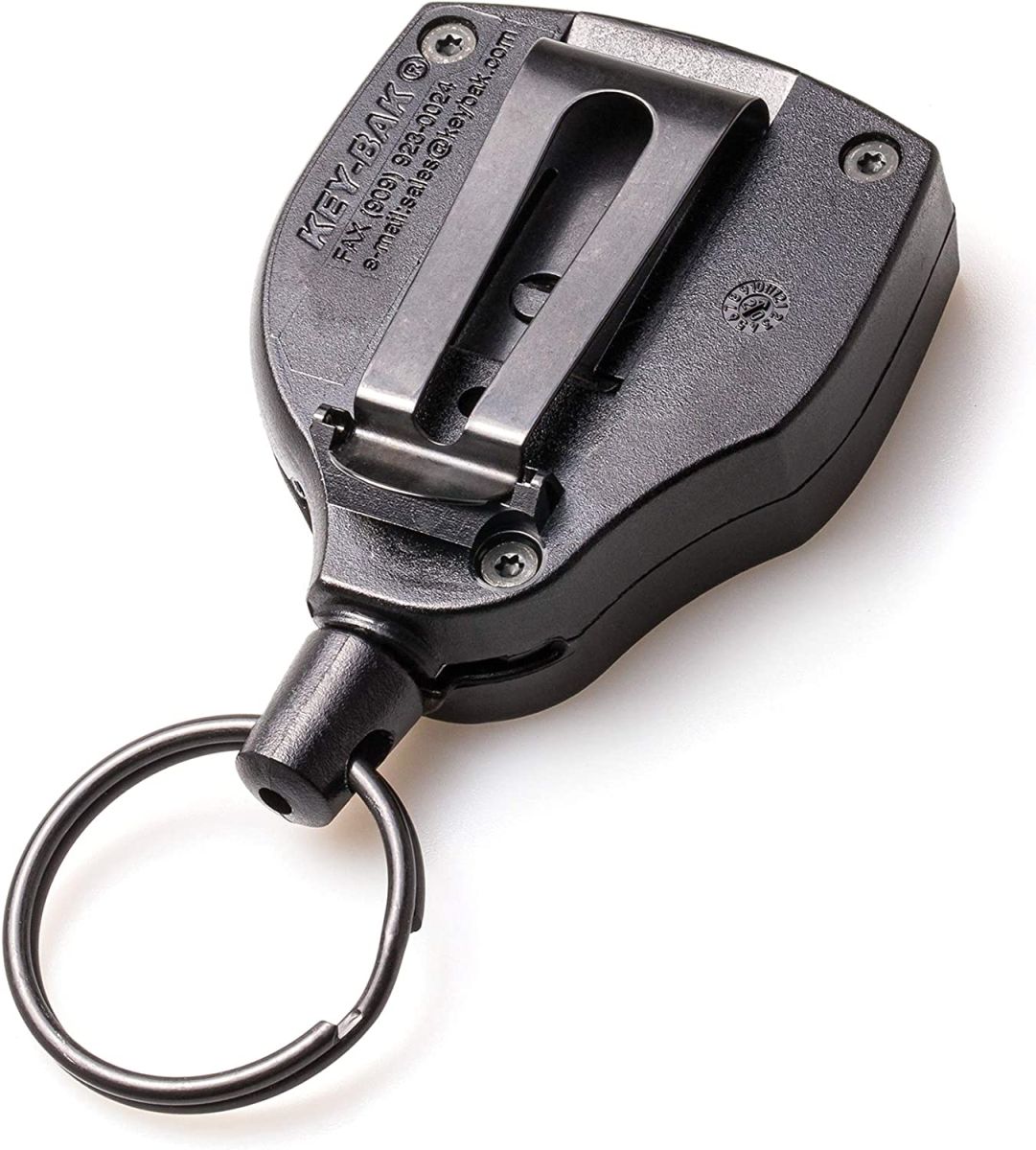 Key-Bak Super48 HD 8oz. Locking Retractable Key Holder, 48" Retractable Cord, Black Polycarbonate Case, Steel Belt Clip, Oversized Split Ring