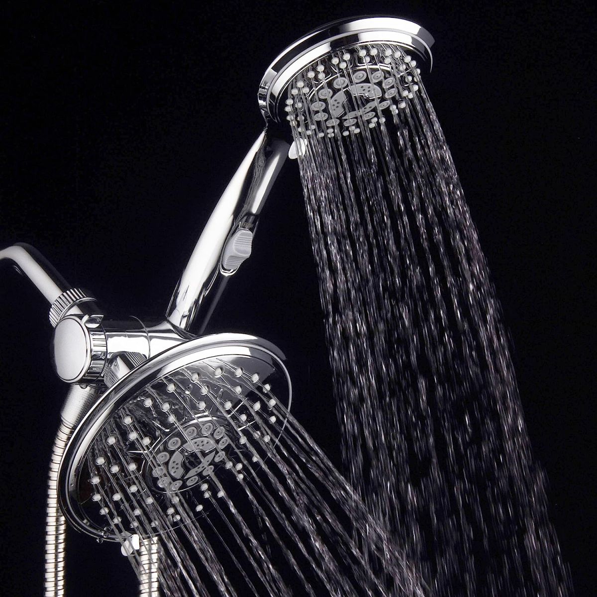 Hydroluxe 30-Setting Ultra-Luxury 6 inch Rainfall Shower Head & Handheld 3-way Combo with Water Saving Pause Switch and Stainless Steel Hose/Enjoy Separately or Together! Premium All Chrome Finish