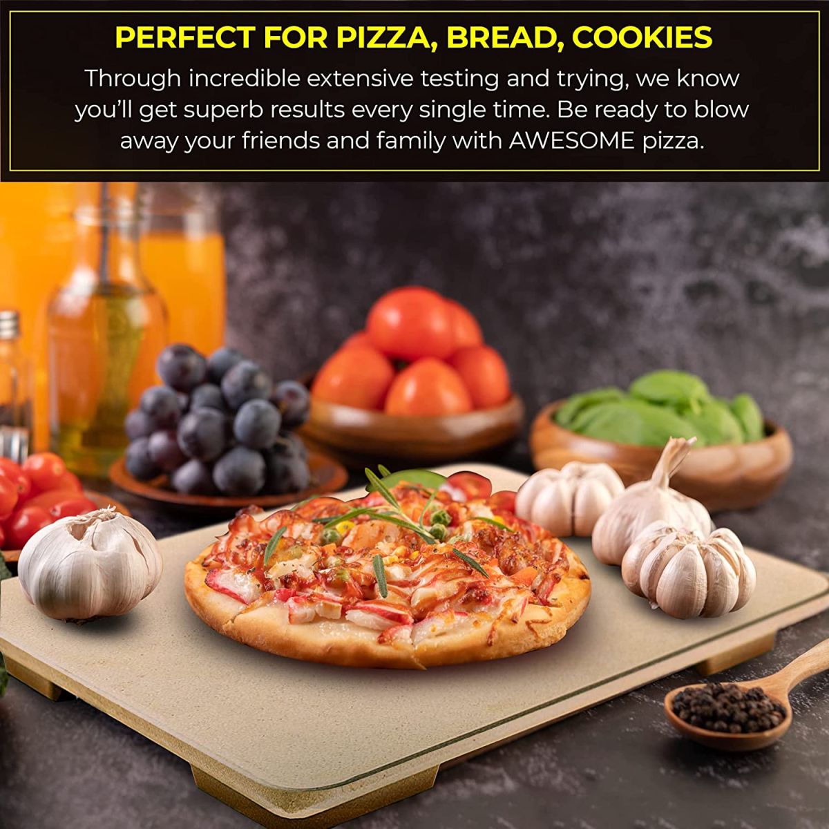 Pizza Stone - Baking Stone. SOLIDO Rectangular 14"x16" - Perfect for Oven, BBQ and Grill