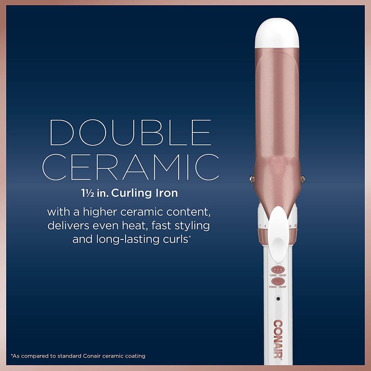 Double Ceramic 1 1/2-Inch Curling Iron, 1 ½ inch barrel produces soft waves – for use on medium and long hair, White/Rose Gold
