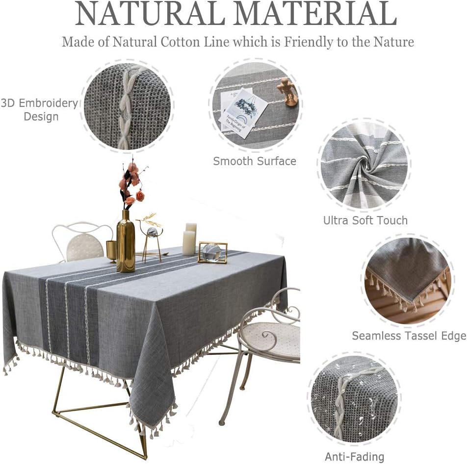 Tablecloth, Rectangle Table Cloth Linen Wrinkle Free Anti-Fading Tablecloths Washable Dust-Proof Table Cover for Kitchen Dinning Party (Rectangle/Oblong, 55''x86'',6-8 Seats, Gray)