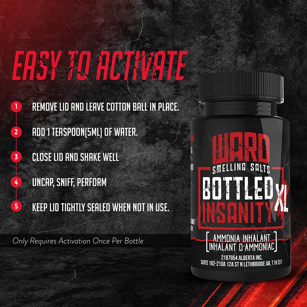 Bottled Insanity - Insanely Strong Ammonia Inhalant for Athletes | Smelling Salt for Athletes - Powerlifting Hockey Football Weight Lifting and More | Insane Smelling Salt