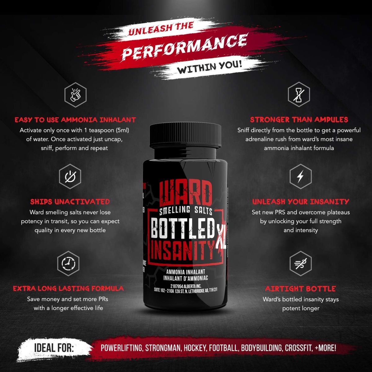 Bottled Insanity - Insanely Strong Ammonia Inhalant for Athletes | Smelling Salt for Athletes - Powerlifting Hockey Football Weight Lifting and More | Insane Smelling Salt