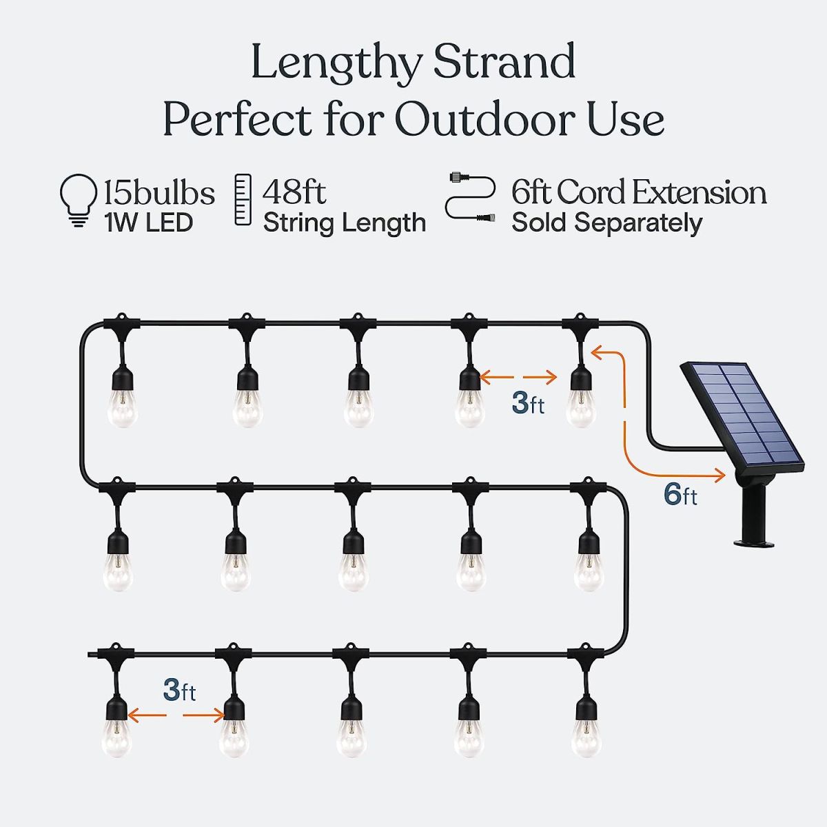 Pro Solar Powered Outdoor String Lights - Commercial Grade Waterproof Patio Lights with 48 Ft Edison Bulbs - Shatterproof LED Solar Outdoor String Lights - 1W LED, Soft White Light