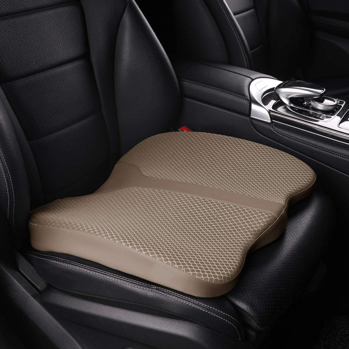 Comfort Memory Foam Seat Cushion for Car Seat Driver, Tailbone (Coccyx) Pain Relief Pad for Driving, Office Chair (Beige)
