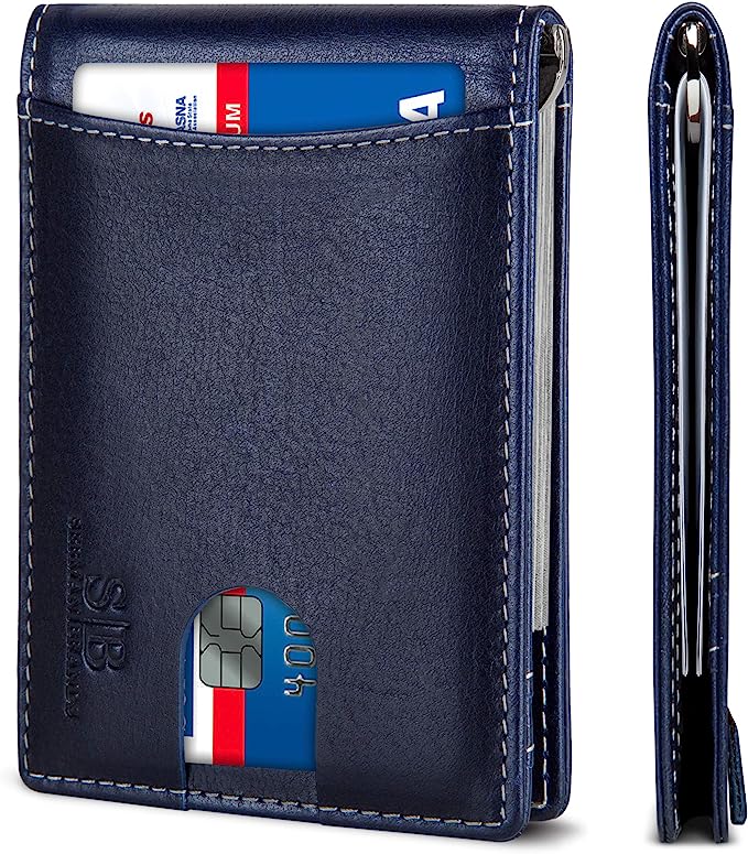 RFID Blocking Slim Bifold Genuine Leather Minimalist Front Pocket Wallets for Men with Money Clip Thin Mens