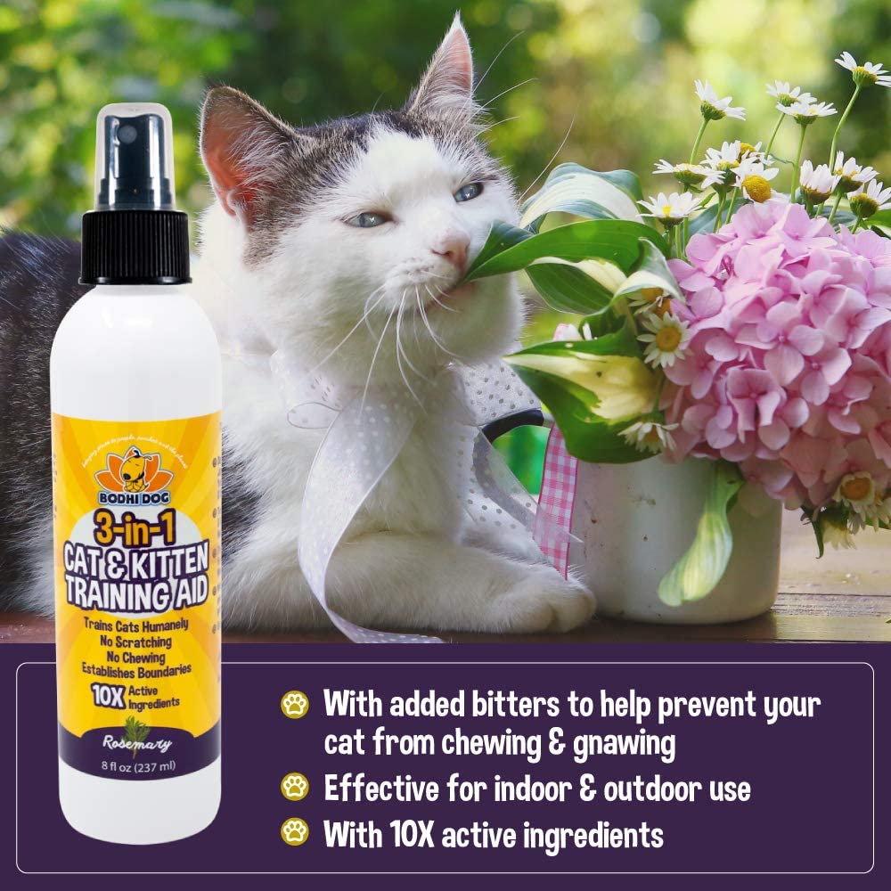 3-in-1 Cat & Kitten Training Aid with Bitter | Cat Training Spray for Indoor and Outdoor Use | Anti Scratch Furniture Protector | Establish Boundaries & Keep Cat Off | Made in The USA (8oz)
