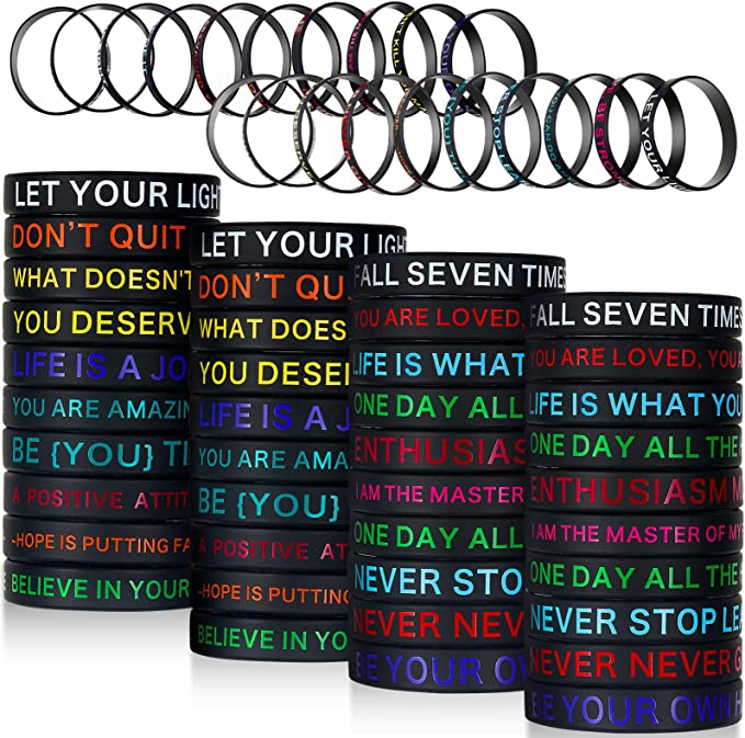 60 Pieces Inspirational Rubber Bracelet Motivational Quote Silicone Bracelets 20 Styles Black Stretch Wristbands for Men Women Teens