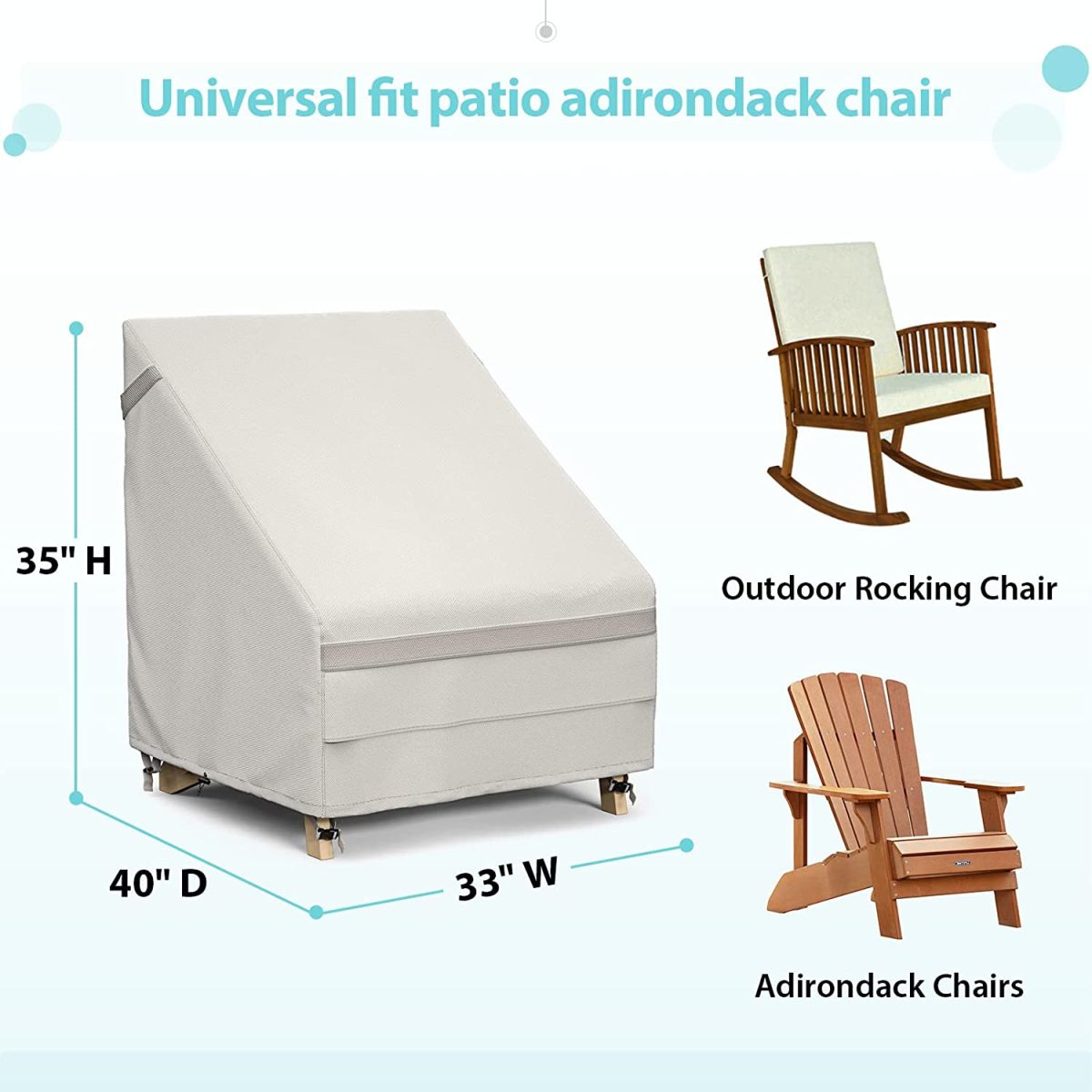 Waterproof Patio Adirondack Chair Covers, Also Fits Outdoor Chair, 33W x 40D x 35H Inches, Heavy Duty & UV Protection, Beige (2-Pack)