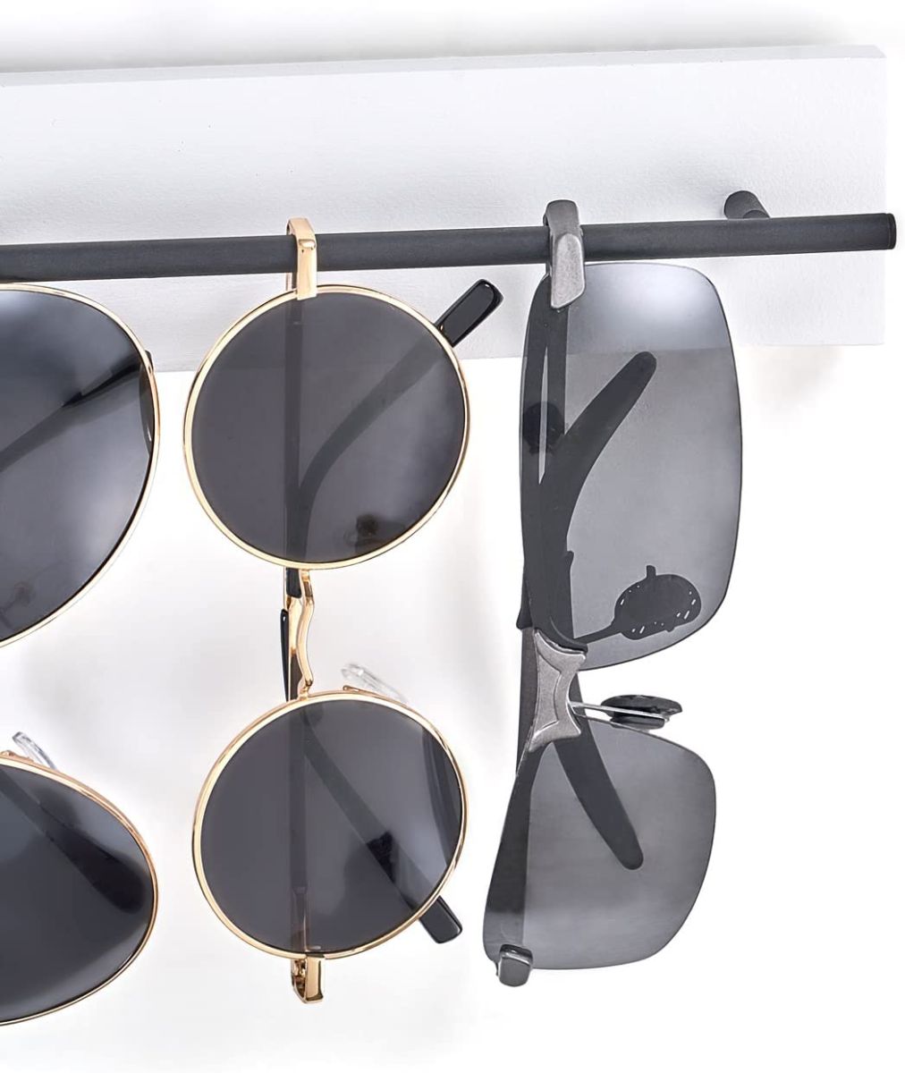 Wood Sunglasses Storage Organizer Wall Mounted Eyeglasses Holder Eyewear Display Rack Rustic Home Decor, Set of 3, White and Black