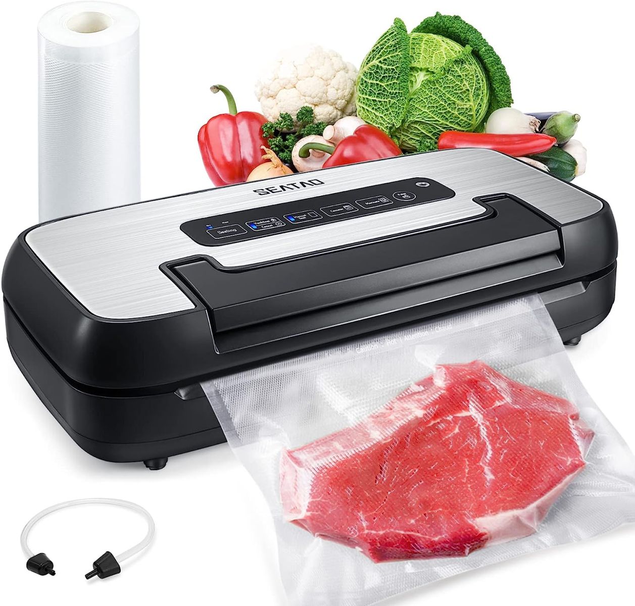 VH5156 Vacuum Sealer, Handle Lock Design, Over 200 Continuous Uses Without Overheating, 80kpa Multifunctional Commercial and Home Vacuum Food Sealer Vacuum Sealers with Built-In Roll Storage and Cutter Starter Kit