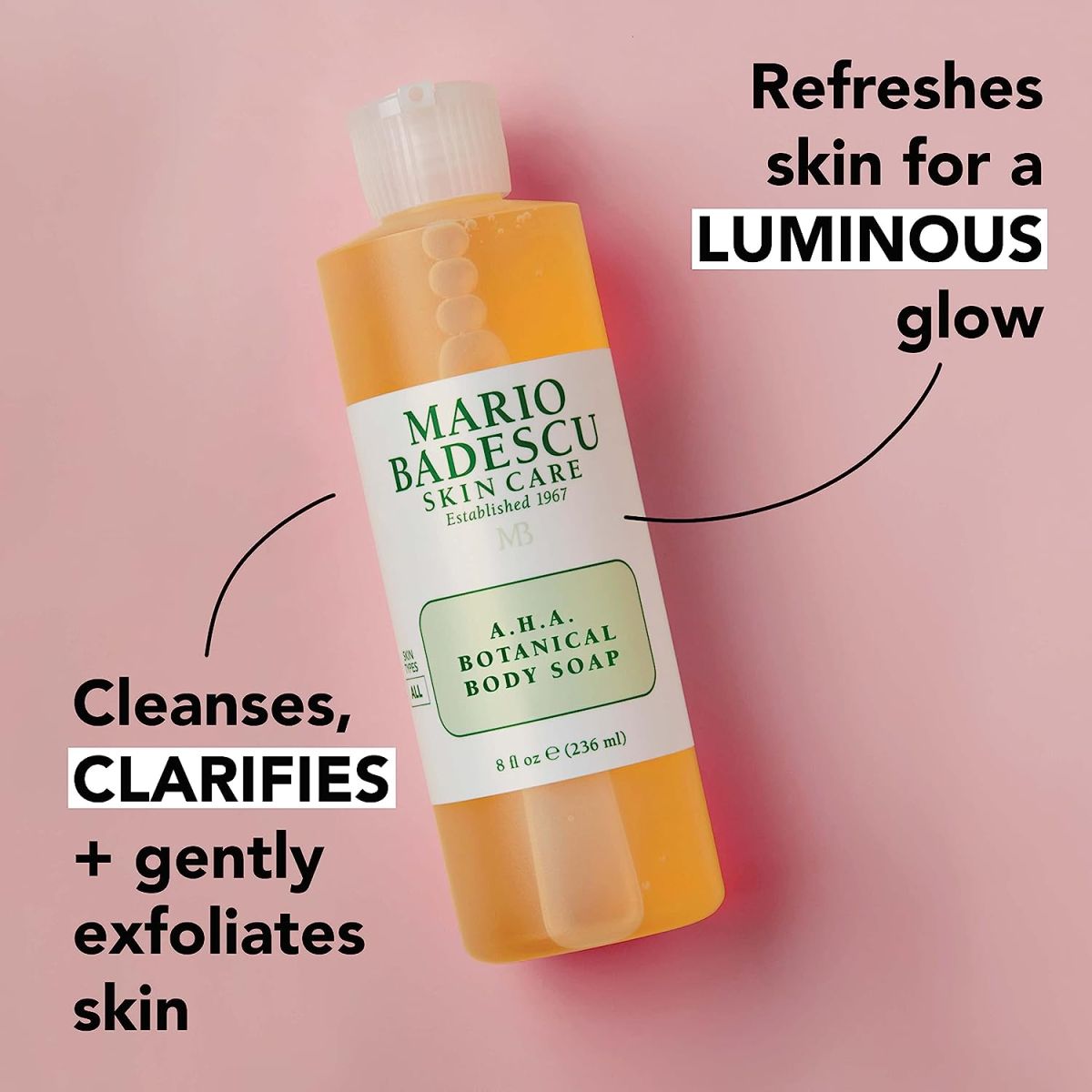 Mario Badescu AHA Botanical Body Wash Moisturizing, Clarifying and Gentle Exfoliating Body Wash for Brighter, Softer and Smoother Skin | Body Soap Infused with Glycolic Acid & Fruit Enzymes