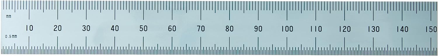 Shinwa H-3412A 6" 150 mm Rigid English Metric Zero Glare Satin Chrome Stainless Steel E/M Machinist Engineer Ruler/Rule with Graduations in 1/64, 1/32, mm and .5 mm
