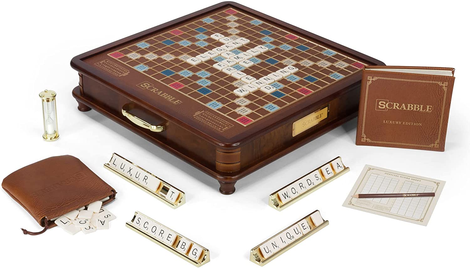 WS Game Company Scrabble Luxury Edition with Rotating Wooden Game Board
