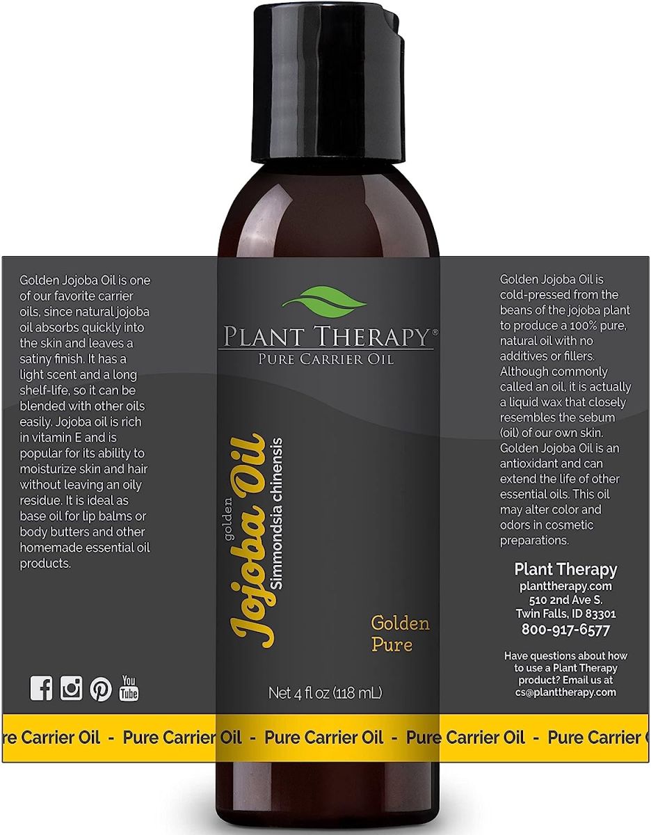Plant Therapy Jojoba Golden Carrier Oil 4 oz 100% Pure, Cold-Pressed, Natural and GMO-free Moisturizer and Carrier Oil for Essential Oils