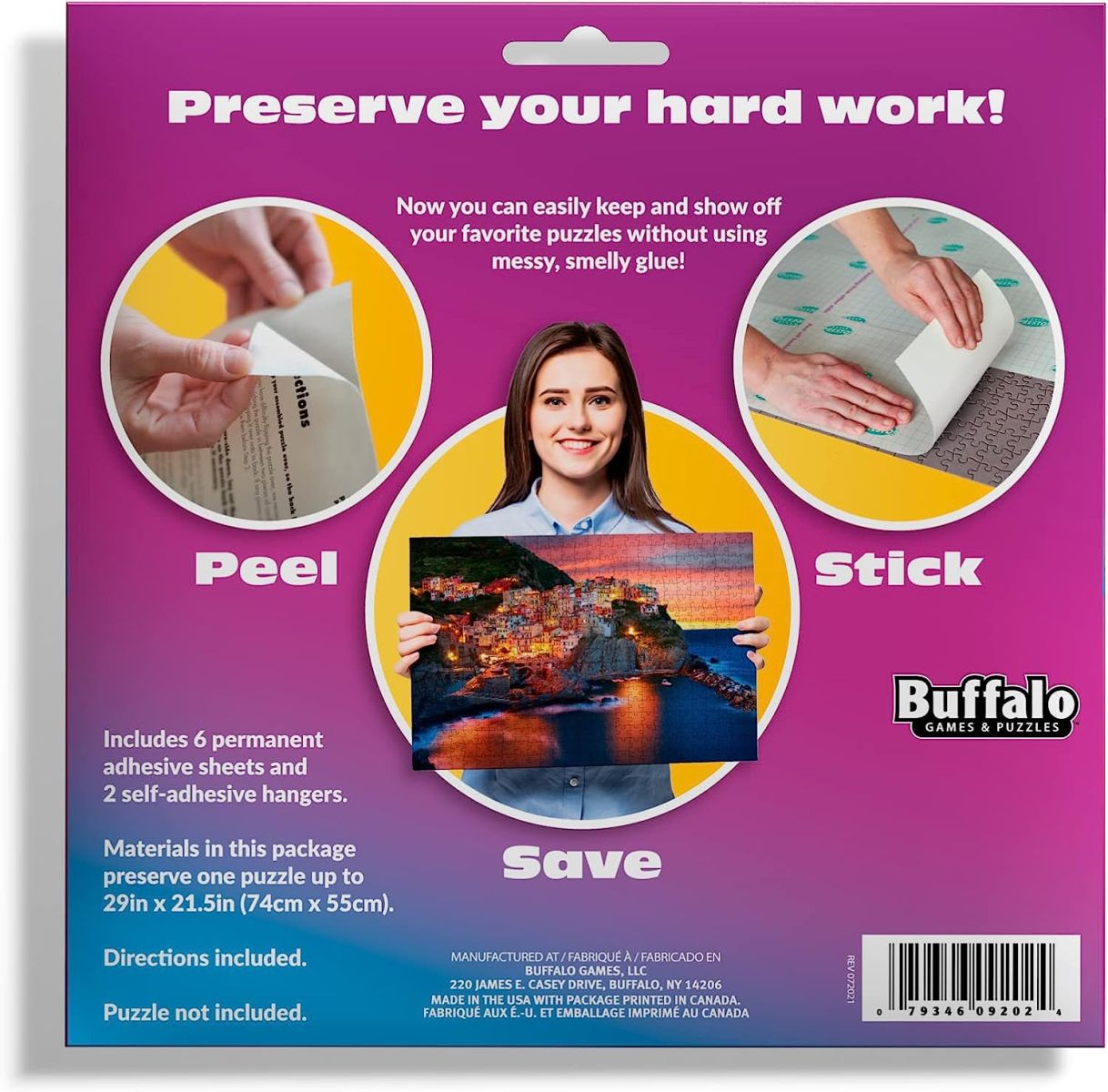 Puzzle Presto! Peel & Stick Puzzle Saver: The Original and Still the Best Way to Preserve Your Finished Puzzle! - 6 Adhesive Sheets and 2 Adhesive Hangers