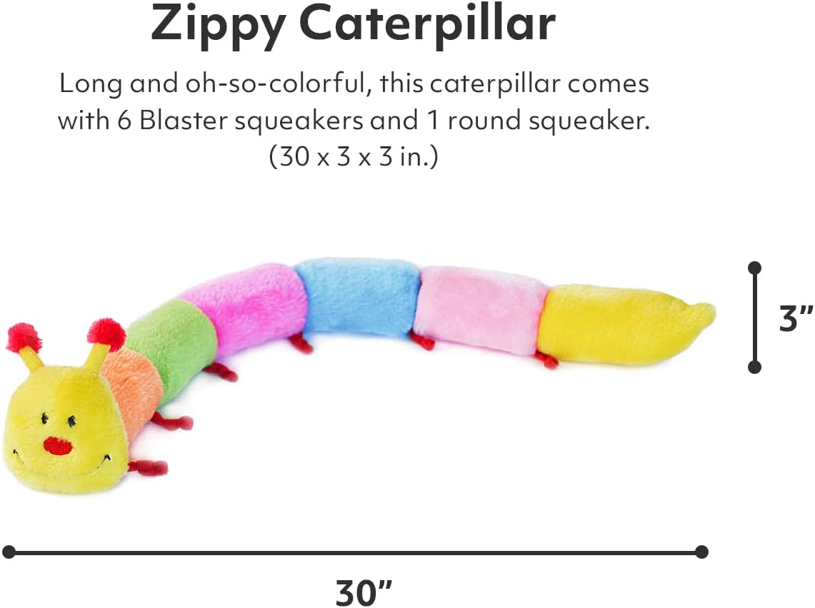 ZippyPaws - Colorful Caterpillar Squeaky Stuffed Plush Dog Toy - Deluxe Squeakers
