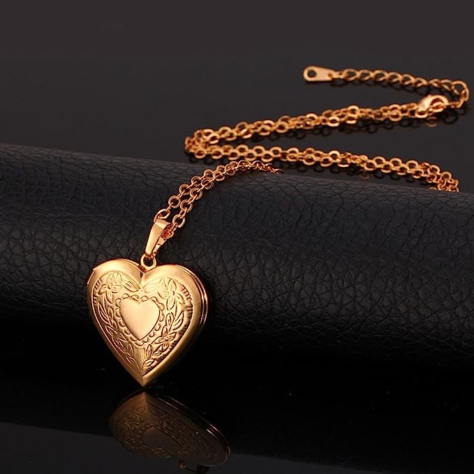 Women Girls Locket Necklace Platinum 18K Gold Photo Lockets that Hold Picture,Chain 20 Inch Personalized Gift Custom Love Heart Image Necklaces