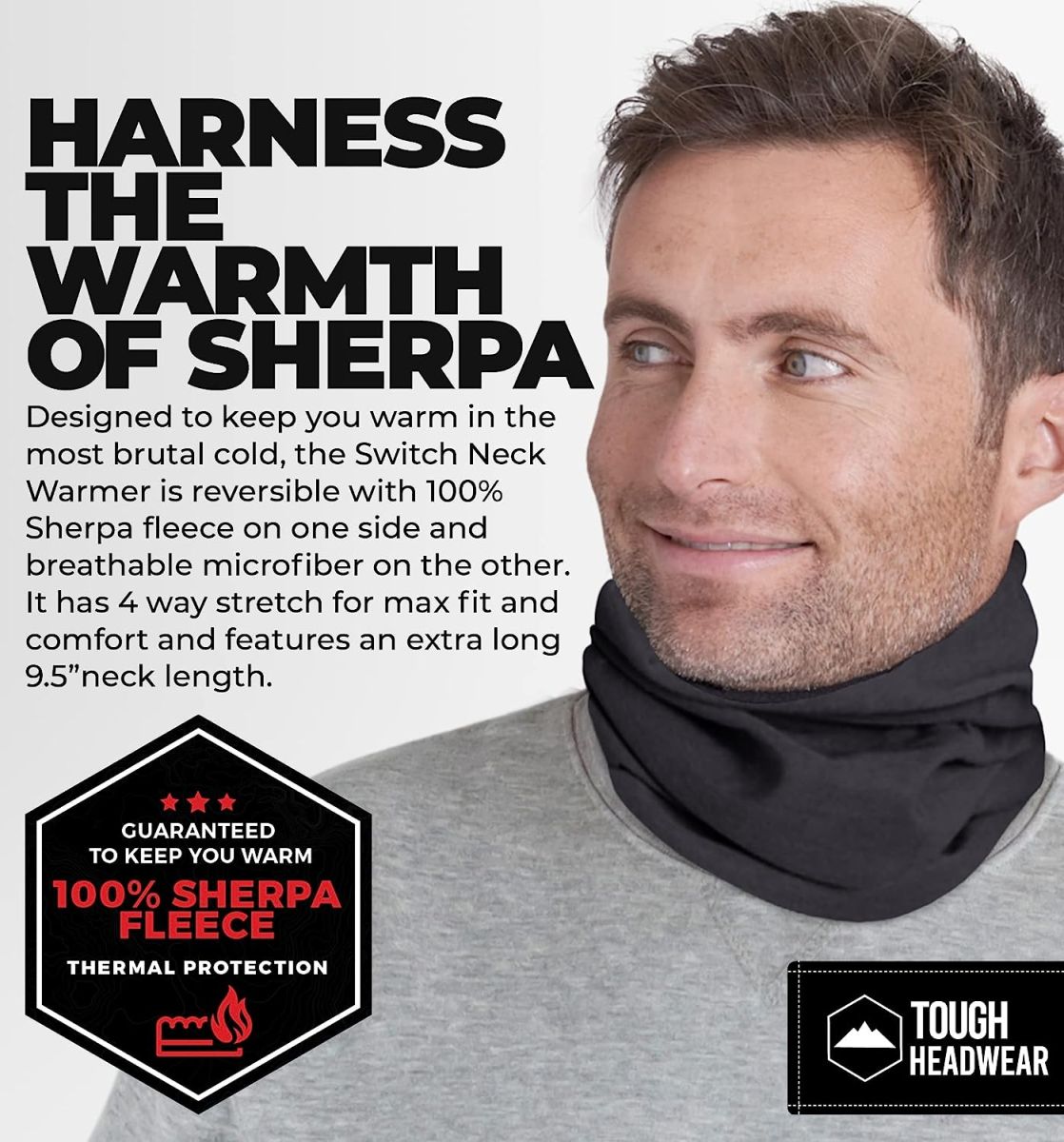 Tough Headwear Neck Warmer - Winter Fleece Neck Gaiter, Ski Tube Scarf & Snowboard Half Face Mask, Face Cover for Men & Women
