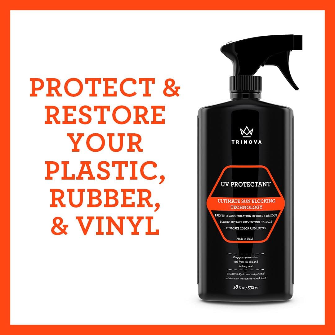 TriNova UV Protectant Spray - for Vinyl, Plastic, Rubber, Fiberglass, Leather & More - Prevents Fading & Cracking from UV Damage - Restores Color & Repels Dirt - Free of Residue (18 oz)