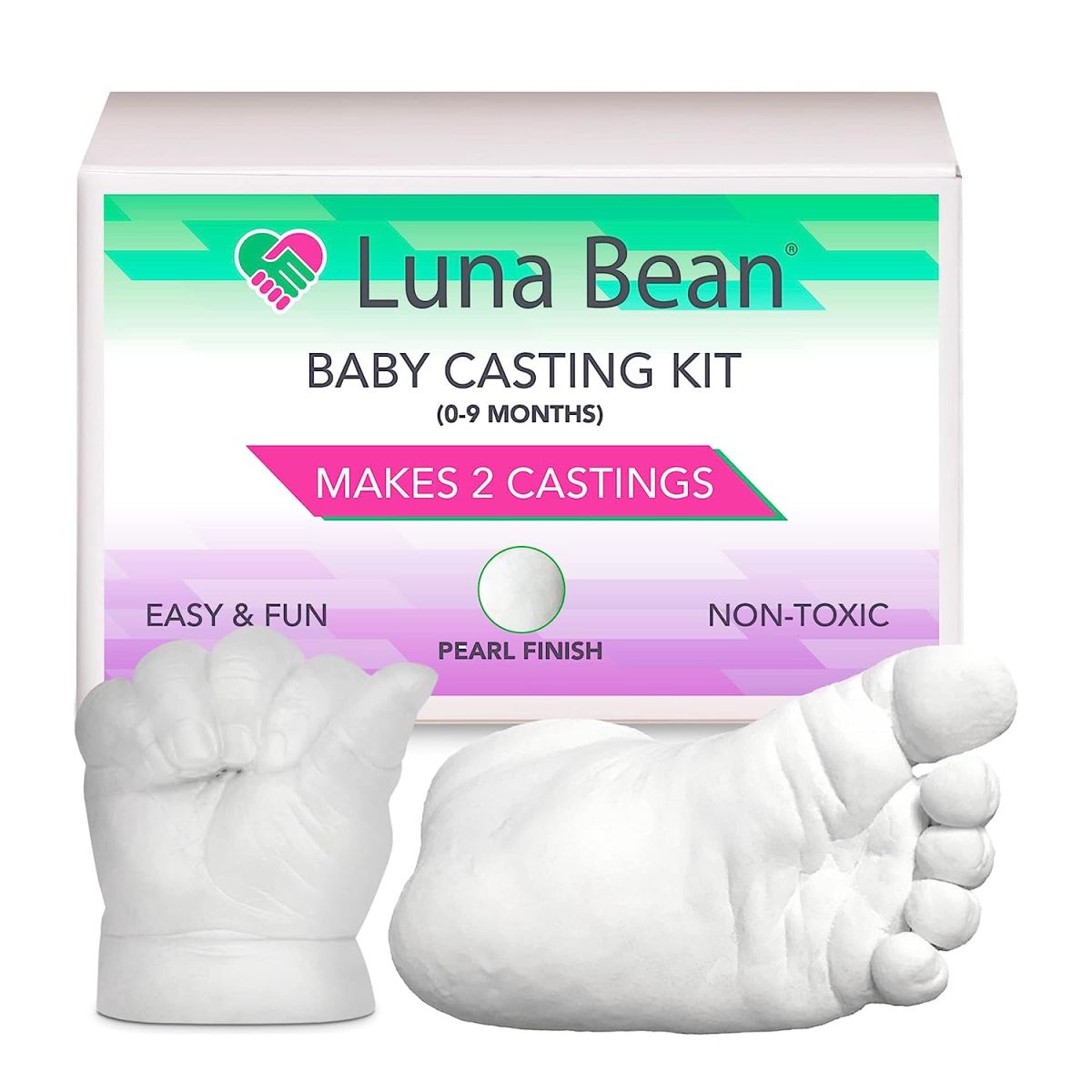 Luna Bean Baby Keepsake Foot & Hand Casting Kit - Mold Casting Kit - First Mothers Day Gifts DIY, Baby Keepsake Kit Gender Neutral Baby Shower Gifts Baby Boys & Girls, Newborn Gifts Registry (Pearl)