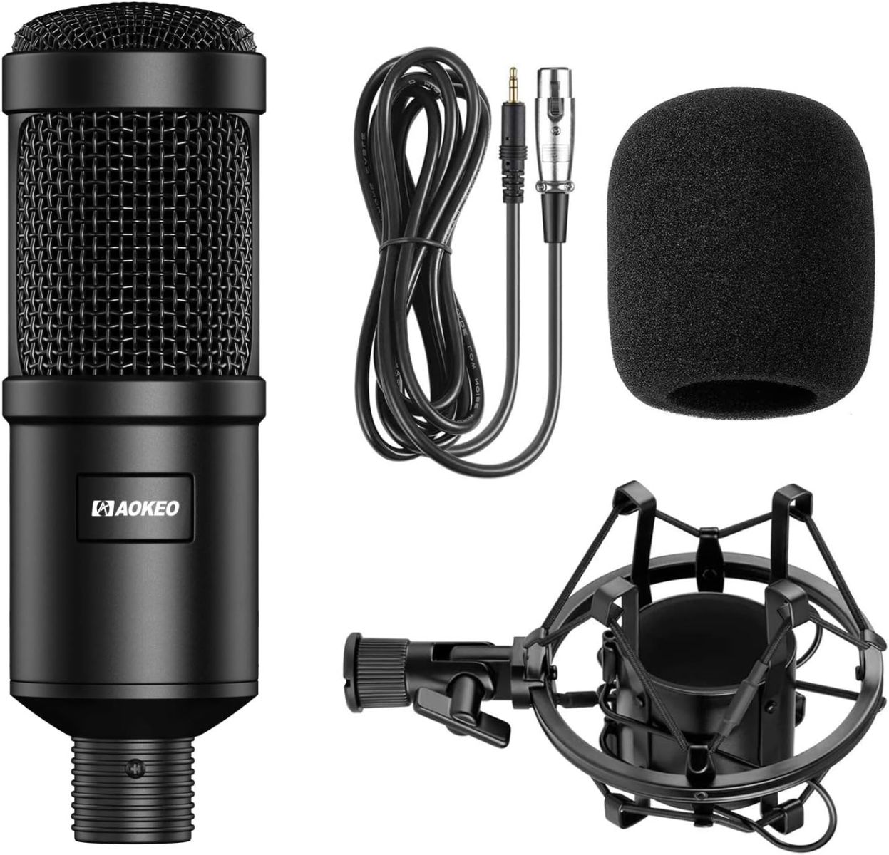 Aokeo AK-60 Professional Condenser Microphone, Music Studio MIC Podcast Recording Microphone Kit with Stand Shock Mount for PC Laptop Computer Broadcasting YouTube Vlogging Skype Chatting Gaming
