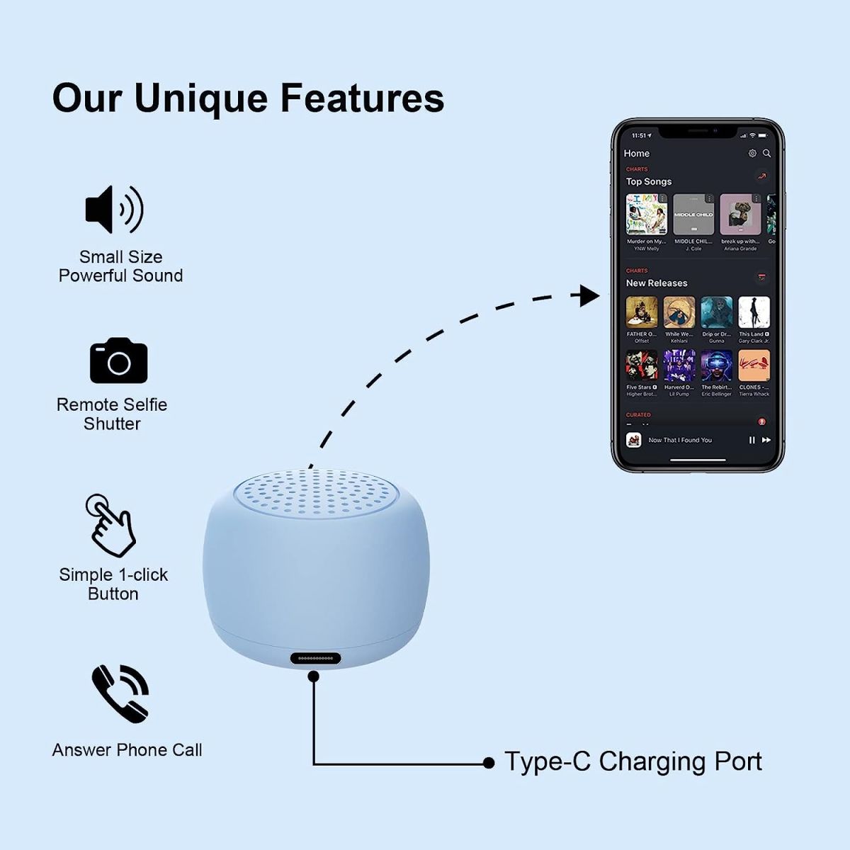 MOMOHO The Smallest Mini Bluetooth Speaker BTS0011 Wireless Small Bluetooth Speaker,Portable Speakers for Home/Outdoor/Travel/Party, Gift (Blue)